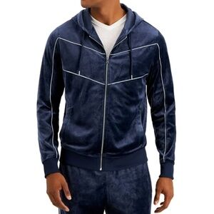 International Concepts Men's Full Zip Skip Hoodie in Basic Navy-Medium